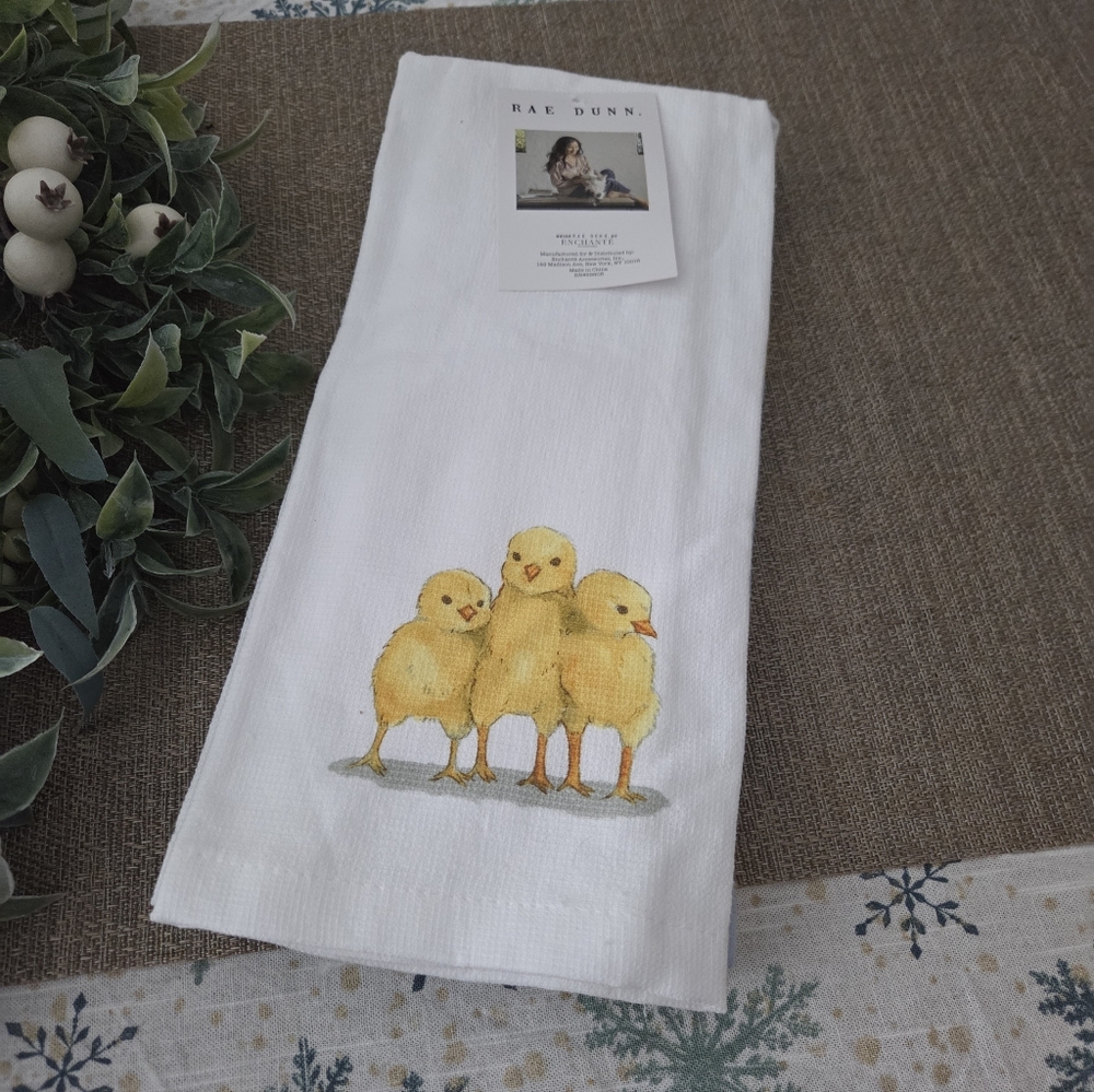 Rae Dunn White Towels with Yellow Chicks, Set Of 3